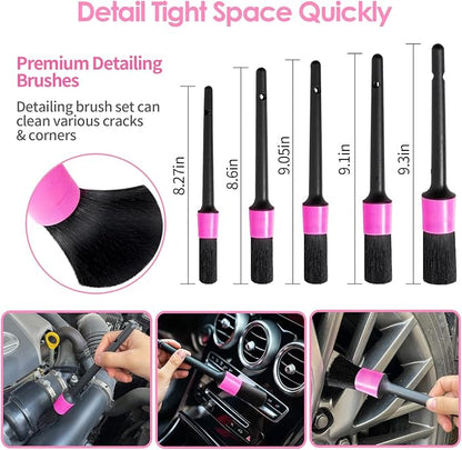 Windshield Cleaner Tool, 17Pcs Pink Car Interior Cleaning Kit, Detailing Kit Cleaner, Detailing Brush, Cleaning Gel, Inside Cleaning Supplies Accessories for Women Girl Gift