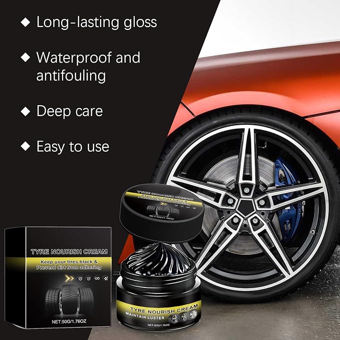 Tyre Nourish Cream - Powerful Wheel Cleaning Refurbish Wax, Tyre Nourish Cream Maintain Luster, Tire Nourish Wax Cream, Tire Shine – Restores Black Gloss, Blocks UV (1Set)