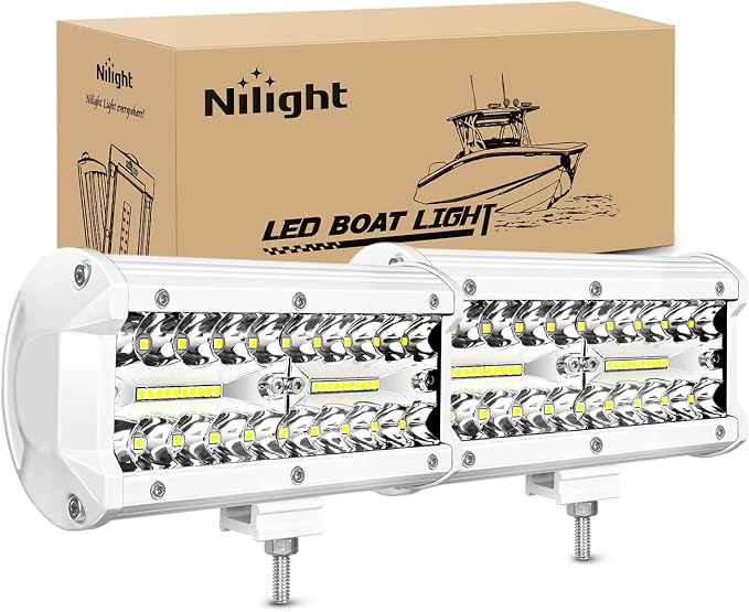 Nilight Marine LED Light Pods Navigation Lights 2PCS 6.5 Inch White Spot Flood Combo Ponton Boat Deck Dock Lighting for Night Fishing T-top Stern Yacht Port Sailboat Trucks Tractors