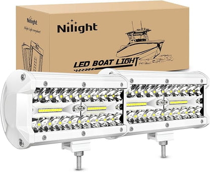 Nilight Marine LED Light Pods Navigation Lights 2PCS 6.5 Inch White Spot Flood Combo Ponton Boat Deck Dock Lighting for Night Fishing T-top Stern Yacht Port Sailboat Trucks Tractors