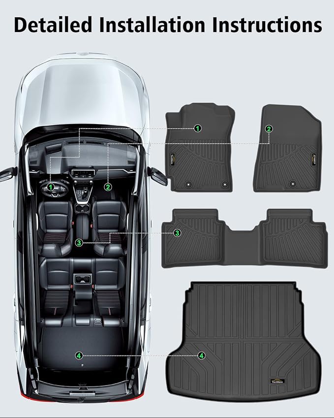 Floor Mats & Cargo Liner Custom Fit for Kia Forte 2019-2024 Sedan, S | EX | FE | LX | LXS | GT | GT-Line All Weather TPE Rubber Floor Liners Full Set Automotive Mat for Kia Forte Accessories