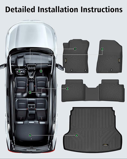Floor Mats & Cargo Liner Custom Fit for Kia Forte 2019-2024 Sedan, S | EX | FE | LX | LXS | GT | GT-Line All Weather TPE Rubber Floor Liners Full Set Automotive Mat for Kia Forte Accessories