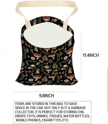 Hanging Car Trash Can Bag - Boho Brown Mushroom Design, Back Seat Organizer for Travel, Camping, Vehicle Accessories
