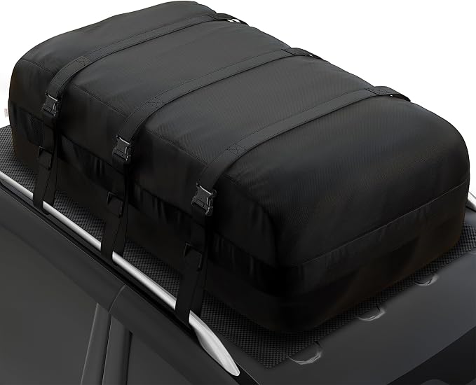 iBirdie Roof Rack Cargo Carrier 22.6 Cubic Feet, Soft-Shell Rooftop Cargo Box, Waterproof Heavy Duty 1200D for Car with/Without Roof Rack, Includes Anti-Slip Mat, Door Hooks, 46x34x25 inches