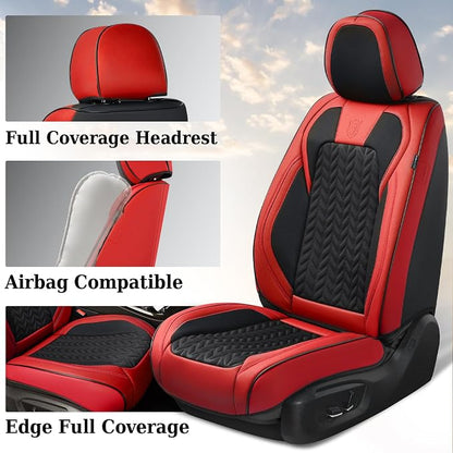 Coverado Seat Covers Full Set, 5 Seats Car Seat Cover Winter, Front and Back Seat Covers for Cars, Breathable Faux Leather Car Seat Cushion, Car Seat Protector Universal Fit for Most Cars Vans, Red