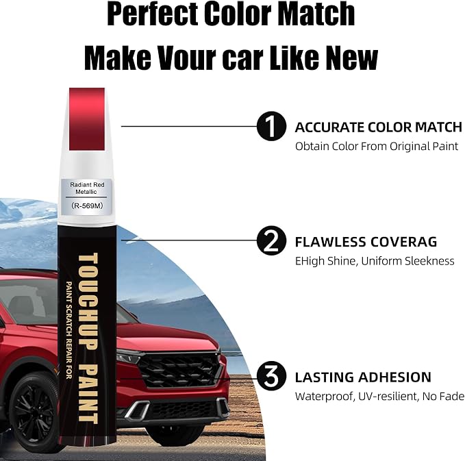 Radiant Red Metallic(R-569M) Car Paint Touch Up Pen Compatible with Honda,2-In-1 Color Accurate Touch Up Car Scratch Repair Paint Match Honda Series Automotive Scratch Remover for Nicks & Chips Repair