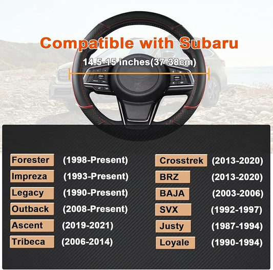 GIANT PANDA Customized Auto Steering Wheel Cover for Subaru Forester, Car Steering Wheel Cover for Subaru Outback and Crosstrek - Black+Red Trim