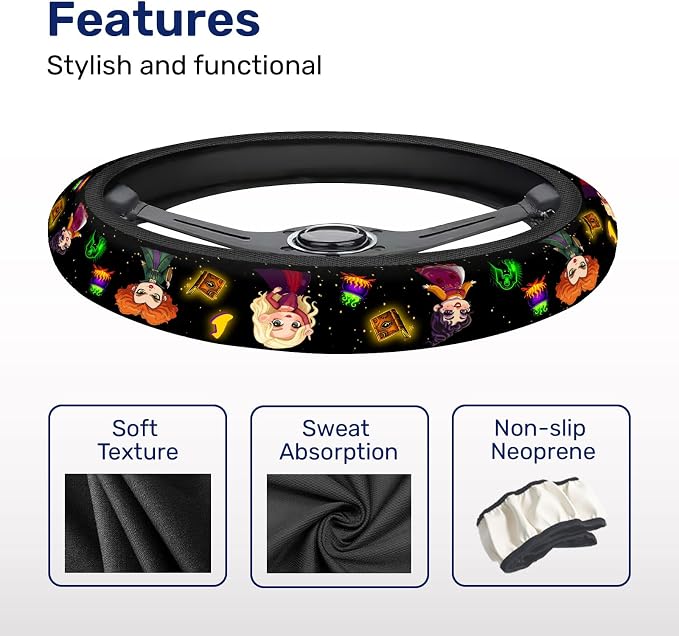 GENANY Witch Fantasy Steering Wheel Cover, Non Slip Polyester Car Wheel Protector for Car SUV Truck, Universal 15 Inch