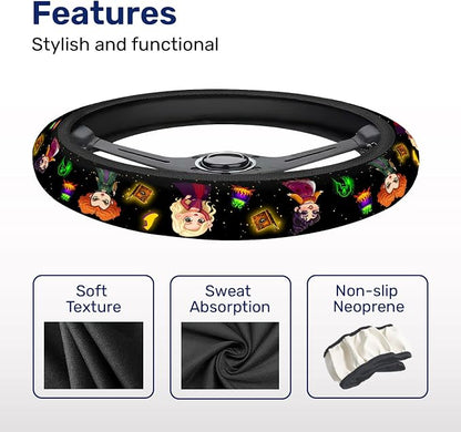 GENANY Witch Fantasy Steering Wheel Cover, Non Slip Polyester Car Wheel Protector for Car SUV Truck, Universal 15 Inch