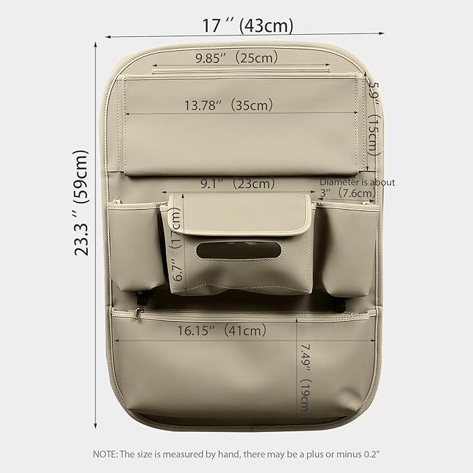 Viaviat Car Seat Organizers Waterproof Backseat Protector with Storage Pocket Large Leather Kick Mats for Kids Pets Automobile SUV Truck (Beige, Large Pocket)