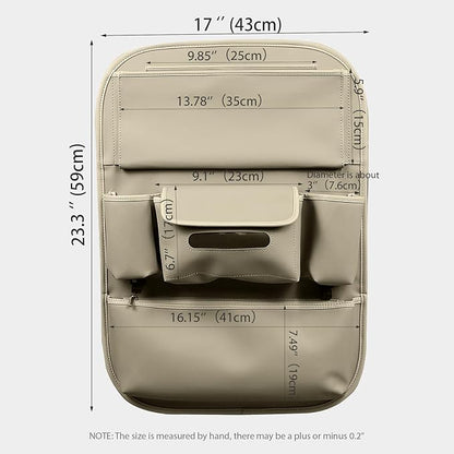 Viaviat Car Seat Organizers Waterproof Backseat Protector with Storage Pocket Large Leather Kick Mats for Kids Pets Automobile SUV Truck (Beige, Large Pocket)