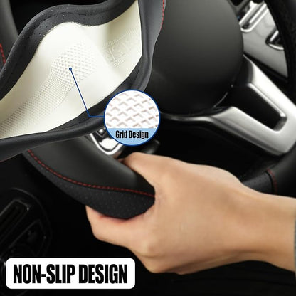 Microfiber Leather Steering Wheel Cover Large Size for Ford F150 F250 F350 F450 RAM 4Runner Tacoma Tundra Sequoia Model S Model X, Breathable, Anti Slip, 15.5 inch to 16 inch, Black