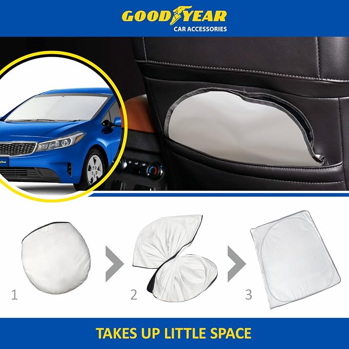 Goodyear Foldable Windshield Sunshade for Kia Forte 2014-2018, Car Accessories, Sunshade Cover, Sun Shade Car Windshield, Window Sun Blocker - GY008275