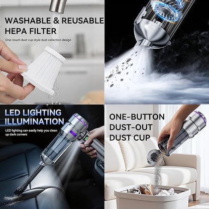 NWDEY Car Vacuum Cleaner High Power 20000Pa – Cordless Handheld Mini Vacuum & Air Duster for Car & Desk, Home, Office & Camping, Ideal Gift for Men & Women, 6000mAh Battery (Fast Charging Edition)
