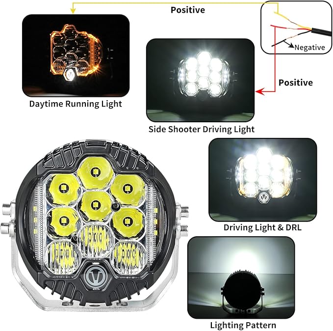 7 Inch Round LED Offroad Light with DRL, 90W Driving Light LED Light Bar, 8000LM Spot Flood Combo Work Light for Wrangler, ATV, SUV, UTV, Trucks, Pickup, 4x4, F150 - Pack of 1
