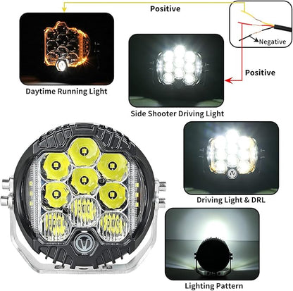 7 Inch Round LED Offroad Light with DRL, 90W Driving Light LED Light Bar, 8000LM Spot Flood Combo Work Light for Wrangler, ATV, SUV, UTV, Trucks, Pickup, 4x4, F150 - Pack of 1