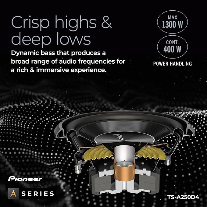 Pioneer A-Series TS-A250D4 10” Subwoofer – 1300W Max, Flexible Wiring, Powerful Bass Output