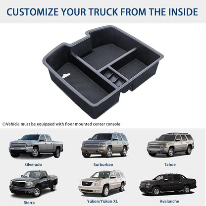 TOPINSTALL Center Console Organizer Compatible with 2007-2014 Chevy Silverado GMC Sierra Avalanche Tahoe Suburban Yukon Yukon XL Accessories, Truck Console Organizer Storage Full Size Tray