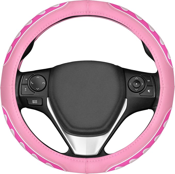 Ventilated Heart-Shaped Steering Wheel Cover with Anti-Slip Leather Grip. Compatible with Ford, Toyota, Honda, Nissan, and Chevrolet Vehicles for 14.5-15.2 inch Round Steering Wheels.