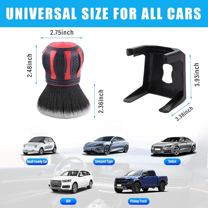 Ziciner Ultra Soft Detailing Brushes, Car XL Synthetic Brush Comes with Storage Rack, Auto Interior Dusting Brush Cleaning Tool Covers Large Area Inside or Outside Vehicles (Red)