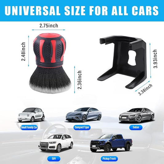 Ziciner Ultra Soft Detailing Brushes, Car XL Synthetic Brush Comes with Storage Rack, Auto Interior Dusting Brush Cleaning Tool Covers Large Area Inside or Outside Vehicles (Red)
