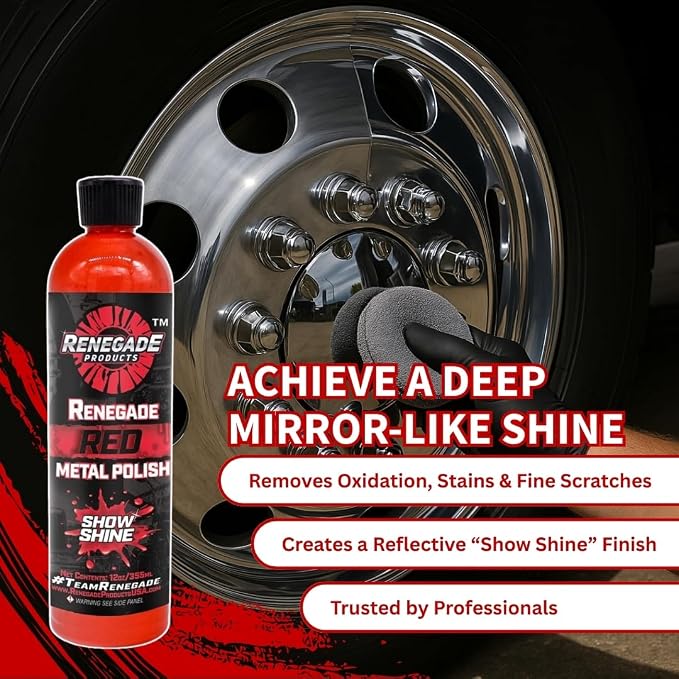 Renegade Products Red Liquid Metal Polish - Metal Polish & Car Scratch Removal, for Use on Chrome, Stainless Steel, & Aluminum, Cleaner & Polish for Cars, Trucks, Bikes
