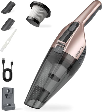 Shop-Vac S1 12V Handheld Vacuum Cordless, Dual-Speed Powerful Portable Car Vacuum Rechargeable, Wall-Mounted Lightweight Hand Vacuum for Home & Car, LED Illumination, HEPA Filter, Champagne Gold