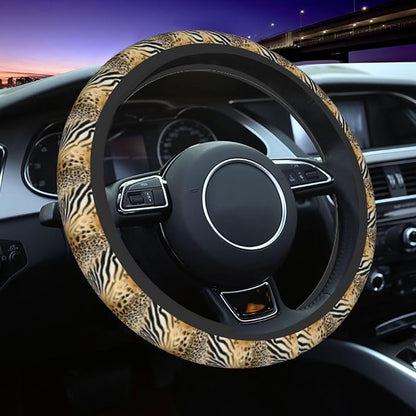 Leopard Zebra Print Steering Wheel Covers Non Slip Neoprene Universal 15 Inch Steering Wheel Protector Car Cover for Men Women