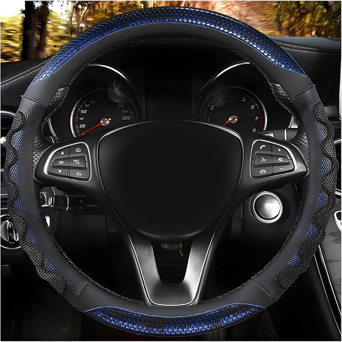 Car Steering Wheel Cover, 15 Inch Anti-Slip Steering Wheel Cover Protector with 3D Honeycomb Design, Universal Steering Wheel Covers for Truck SUV, Car Accessories (Blue, Round Shape)