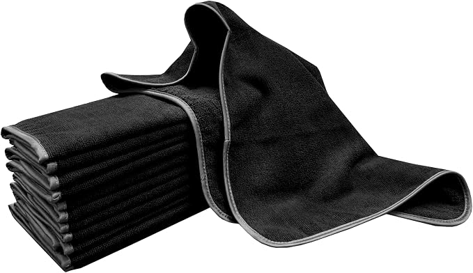 Detailer's Preference Large 320 GSM Microfiber Towels for Car Detailing, Washing, Drying, Ultra Soft Terry Weave, Scratch-Free, Lint-Free, Multi-Surface, Reusable, 16x24 Inch, 12-Pack, Black