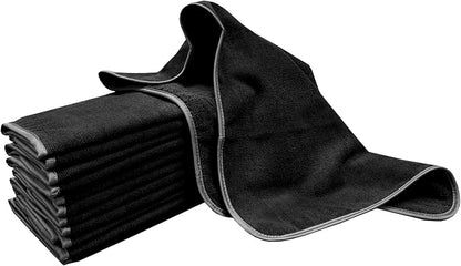 Detailer's Preference Large 320 GSM Microfiber Towels for Car Detailing, Washing, Drying, Ultra Soft Terry Weave, Scratch-Free, Lint-Free, Multi-Surface, Reusable, 16x24 Inch, 12-Pack, Black