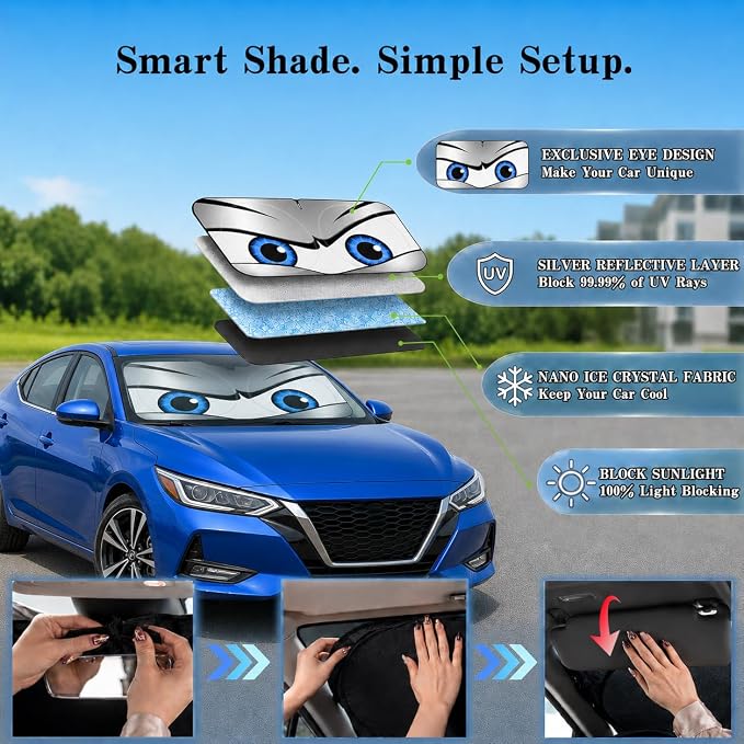 Car Windshield Sun Shade, Funny Car Sun Shade Universal Fits Sedan Compact Car Hatchback SUV, UV Heat Protection -59 x 27.5