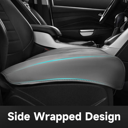 CAR PASS 2 Pack Leather Front Car Seat Covers, Bottom Seat Covers Full Wrapped with Storage Pocket, Anti-Slip Leather Seat Protectors,Waterproof Seat Cushion Pad Universal Fit Sedan SUV Truck, Gray