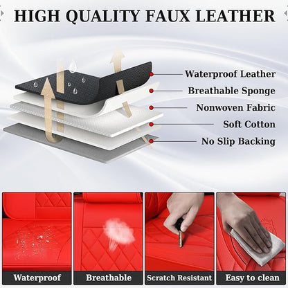 Coverado Car Seat Covers Full Set, 5 Seat Universal Seat Cover for Cars, Luxury Faux Leather Waterproof Seat Cover, Front and Back Car Seat Protector, Auto Seat Covers Fit for Most Vehicles, Red