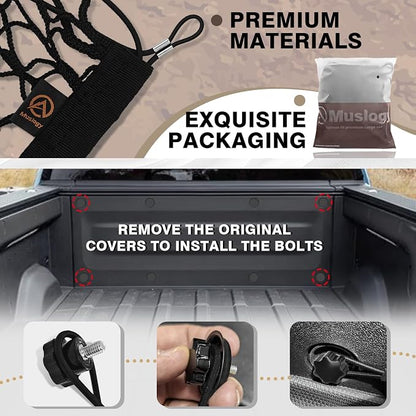 Muslogy Truck Bed Cargo Net Trunk Netting Compatible with Rivian R1T 2026 2025 2024 2023 2022 Accessories, Pickup Cargo Organizer SUV Sedan Storage Net w/Heavy Duty Carabiners