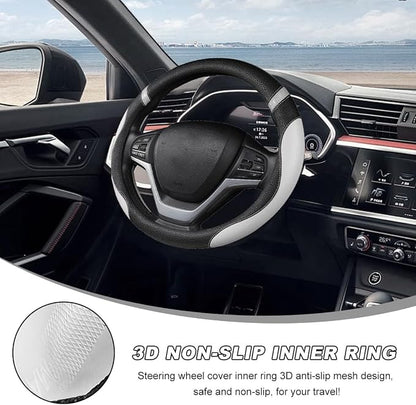 Car Steering Wheel Cover, 15 Inch Premium Leather Breathable Non-Slip Wheels Wrap, Universal Auto Comfortable Steering Wheel Protector for SUV Truck Van, Car Accessories (Gray)