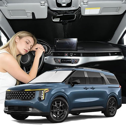 Windshield Sunshade for Kia Carnival 2022-2026 Sun Shade Windshield Upgrade 4 Layers Blocks UV Rays Custom Fit Carnival Car Window Shade Front Windshield Keep Cool Foldable Car Accessories