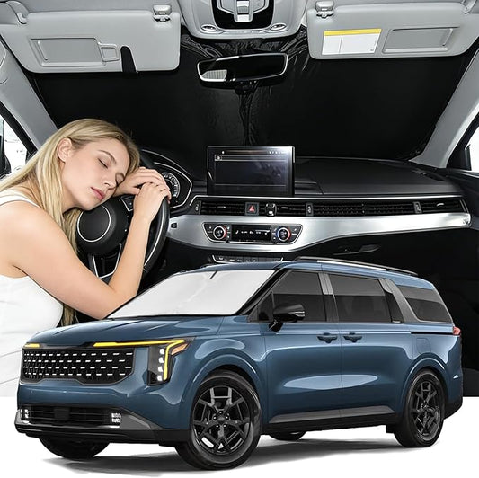 Windshield Sunshade for Kia Carnival 2022-2026 Sun Shade Windshield Upgrade 4 Layers Blocks UV Rays Custom Fit Carnival Car Window Shade Front Windshield Keep Cool Foldable Car Accessories