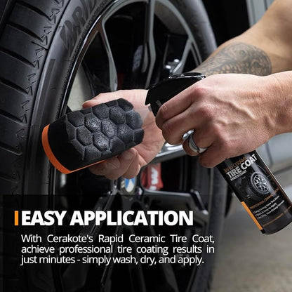 CERAKOTE Rapid Ceramic Tire Coat (32 oz.) - Showroom New Tire Shine – Deep Tire Black Finish – Lasts Up to 10x Longer – No Sling, Non-Greasy Ceramic Tire Coating – Easy Application