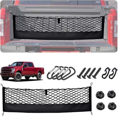 Truck Bed Cargo Net for 2015+ Ford F150 & 2017+ F250/F350/F450 Accessories, Envelope Style Trunk Mesh Cargo Net, Heavy Duty&Double-Layer Nylon Storage Netting Organizer(Not for Spray-in Liner Beds)