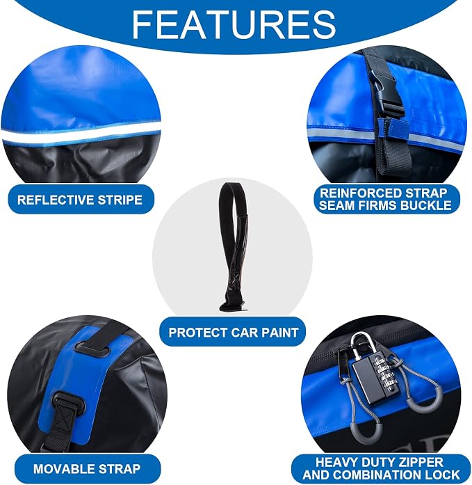 Rooftop Cargo Carrier, 21 Cubic Feet Soft-Shell Waterproof Car Roof Luggage Bag for All Vehicles SUV with/Without Rails, Includes 10 Reinforced Straps + 6 Door Hooks,Storage Bag,Anti-Slip Mat