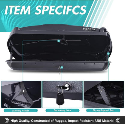 Hard Shell Rooftop Cargo Carrier with Roof Box, Heavy Duty Weatherproof 15.5 Cubic Feet Rooftop Cargo Carrier for Car Storage, Black