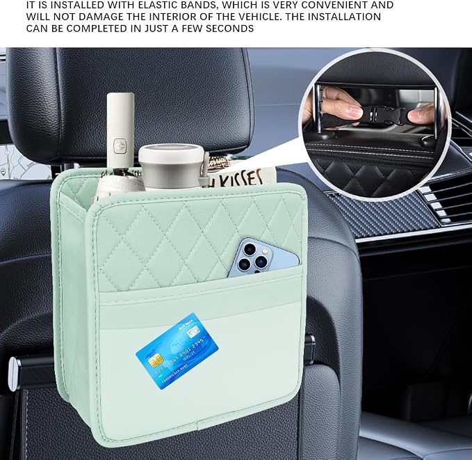 Car Seat Back Organizer, Car Organizers and Storage, Leather Multipurpose Vehicle Backseat Storage Pocket, Auto Interior Accessories Waterproof Hanging Bag for SUV Sedan Truck (Green)