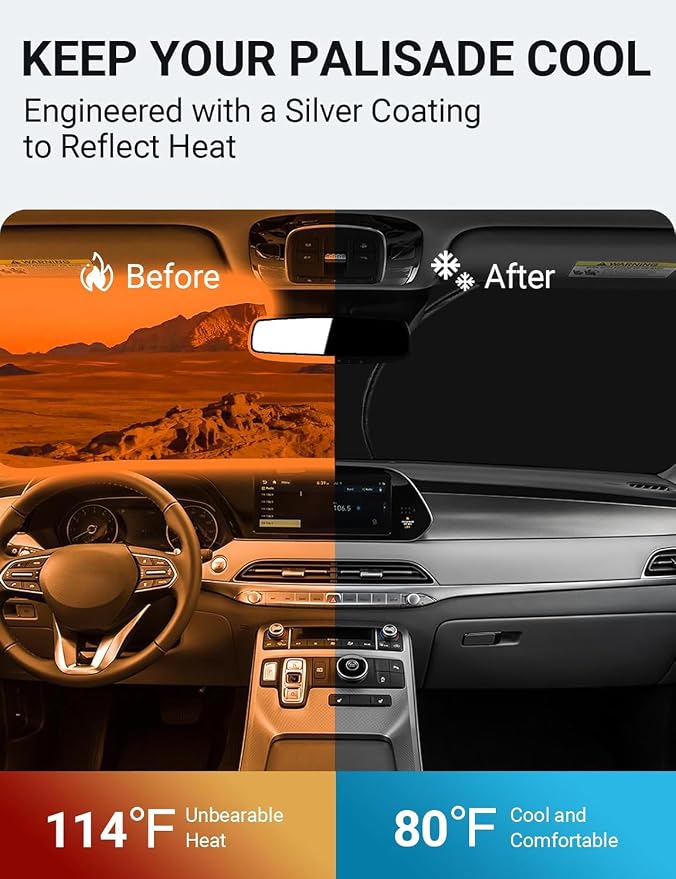 Proadsy 2026 Upgrade Front Windshield Sun Shade Foldable Sunshade Protector Custom Fit 2020-2025 Hyundai Palisade Accessories