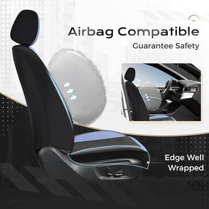 Coverado Leather Car Seat Covers, Waterproof Front Seat Covers 2 Pack, Blue & Black Full Coverage Automotive Seat Cushion Protectors, Universal Fit for Cars SUV Trucks