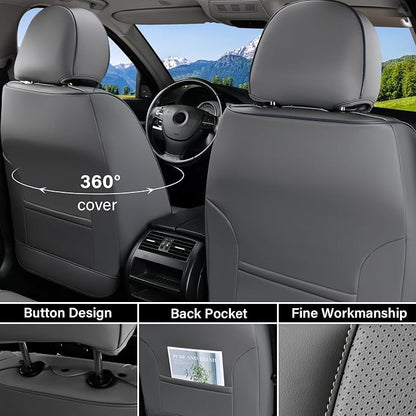 Coverado Car Seat Covers Front Seats, Luxury Nappa Leather Waterproof Seat Covers for Cars, Universal Front Seat Covers, Driver Seat Protector Automotive Interior Accessories Fit for Most Cars,(Gray)