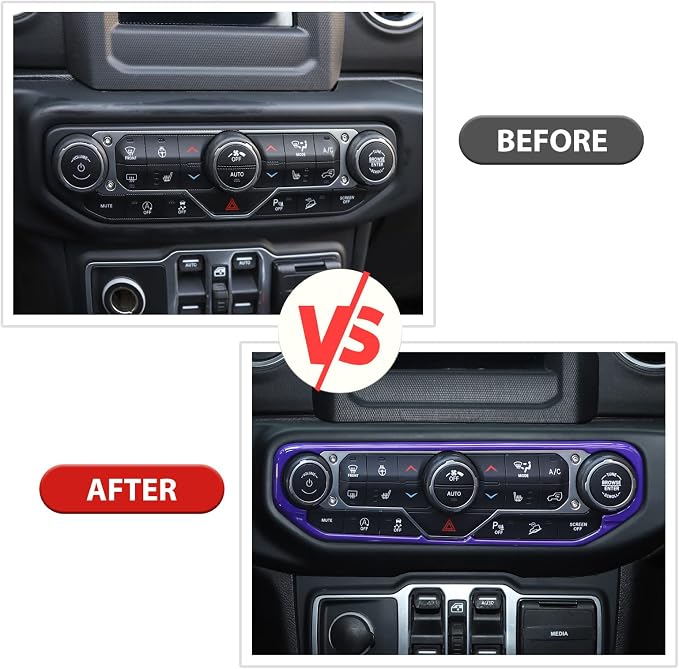RT-TCZ Air Conditioning Dashboard Center Console Control Trim Panel Cover Interior Accessories Decoration Trim Kit for 2018-2022 Jeep Wrangler JL JLU & Jeep Gladiator JT (Purple)
