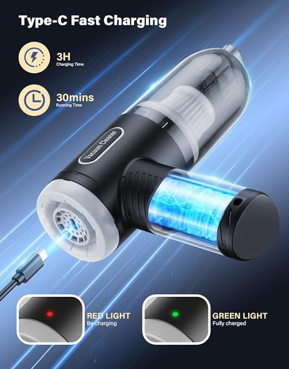 Car Vacuum Portable Cordless, 20000Pa Handheld Vacuum Mini Vacuum Cleaner High Power with Best Suction Brushless Motor, 4 in 1 2-Speed Air Duster Portable Vacuum for Car Keyboard Pet Hair