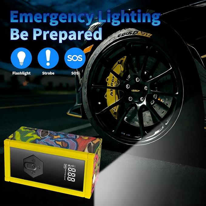 Portable Car Battery Jump Starter with Air Compressor, 8000A Jump Pack for 9.0L Gas/8.0L Diesel, 150PSI Tire Inflator Air Pump, 12V Jump Box Power Pack Booster with LED Light for Emergency