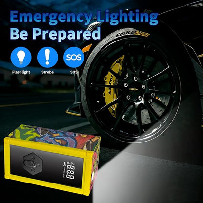 Portable Car Battery Jump Starter with Air Compressor, 8000A Jump Pack for 9.0L Gas/8.0L Diesel, 150PSI Tire Inflator Air Pump, 12V Jump Box Power Pack Booster with LED Light for Emergency